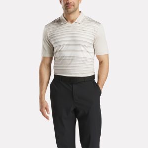Men's Short Sleeve Stripe Pullover Polo Shirt with Tipped Rib Collar