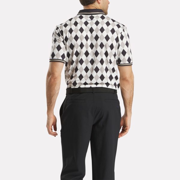 Men's Short Sleeve Vector Argyle Print Polo Shirt with Tipped Rib Trim - Image 3