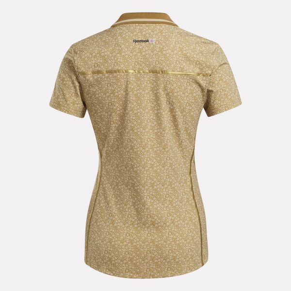 Women's Cap Sleeve Johnny Collar Micro Floral Polo Shirt - Image 4